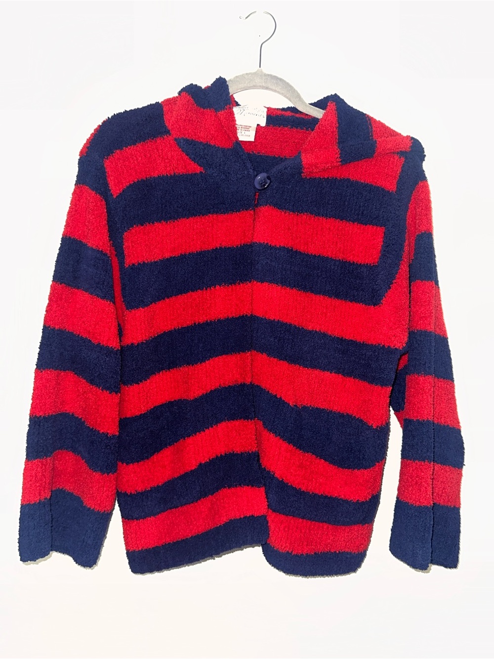 Striped Hooded Cardigan Sweater - Red & Blue